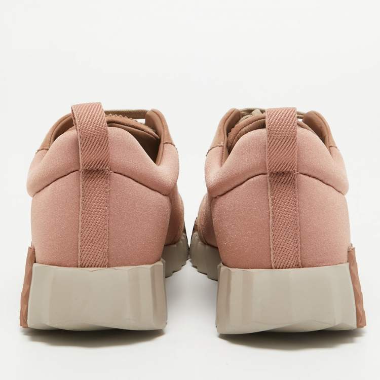 Pre Owned Hermes Pink/Beige Suede and Velvet Bouncing Sneakers Size 38