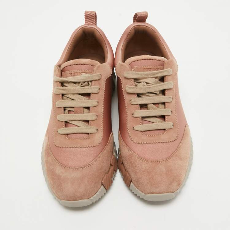 Pre Owned Hermes Pink/Beige Suede and Velvet Bouncing Sneakers Size 38