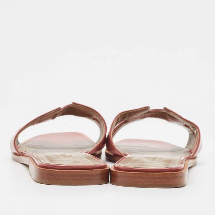Pre Owned Hermes Pink Patent Leather Oran Flat Slides Size 39