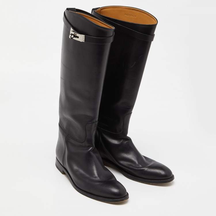 Pre Owned Hermes Black Leather Jumping Boots Size 40