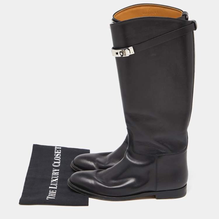 Pre Owned Hermes Black Leather Jumping Boots Size 40