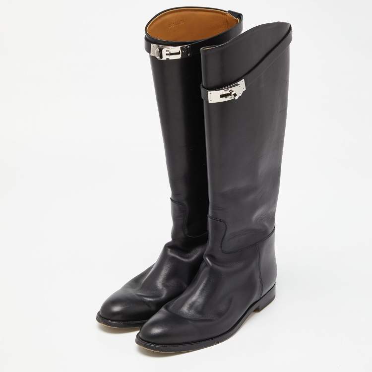 Pre Owned Hermes Black Leather Jumping Boots Size 40