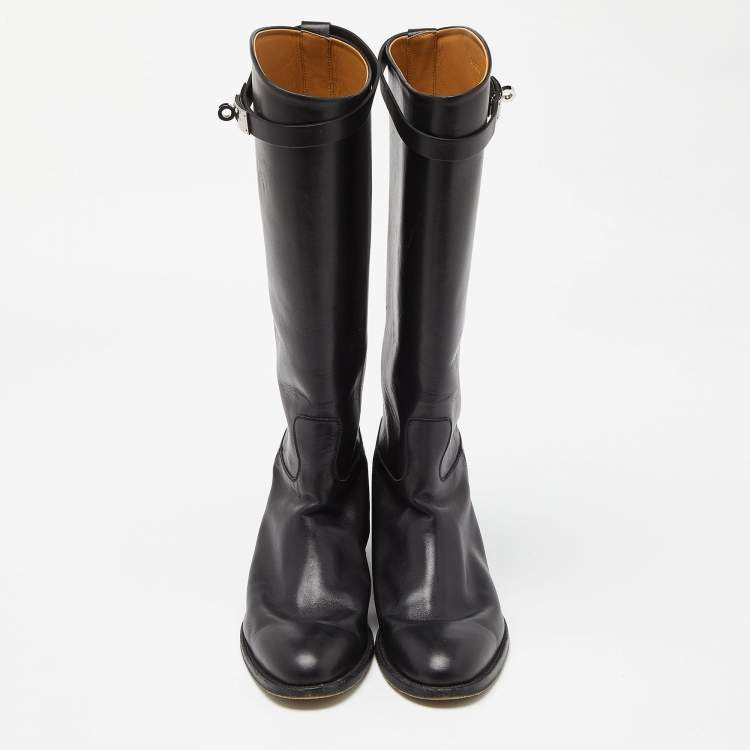 Pre Owned Hermes Black Leather Jumping Boots Size 40
