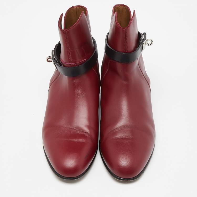 Pre Owned Hermes Burgundy/Black Leather Neo Ankle Boots Size 39