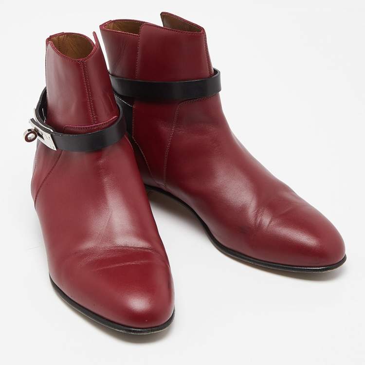Pre Owned Hermes Burgundy/Black Leather Neo Ankle Boots Size 39