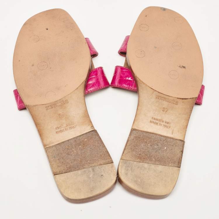 Pre Owned Hermes Purple Crocodile Leather Oran Flat Slides Size 37