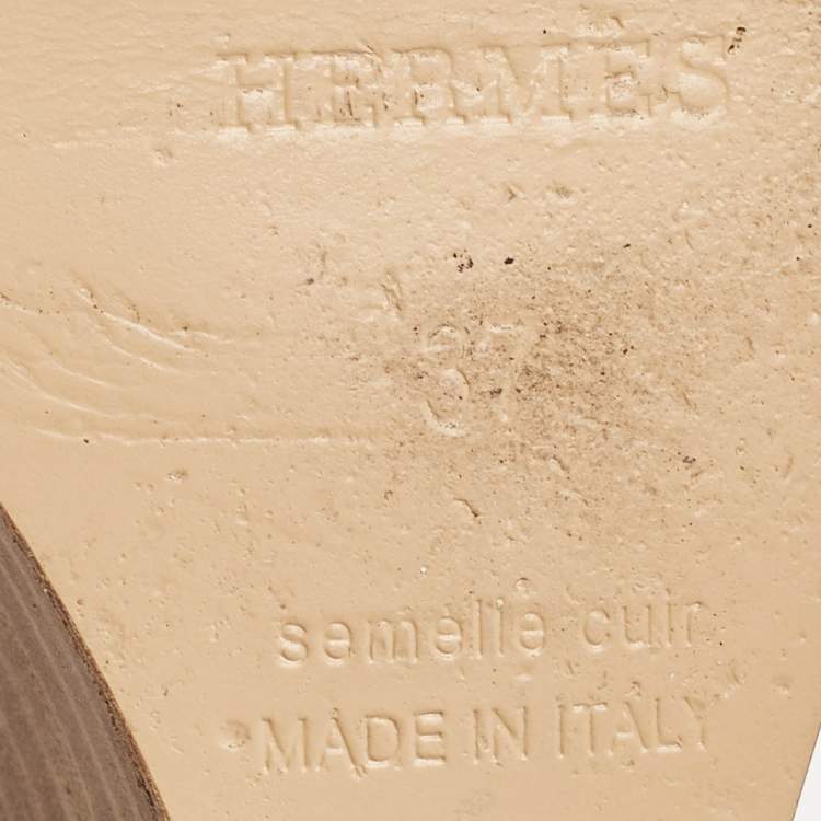 Pre Owned Hermes Brown Leather Legend Wedge Sandals Size 37