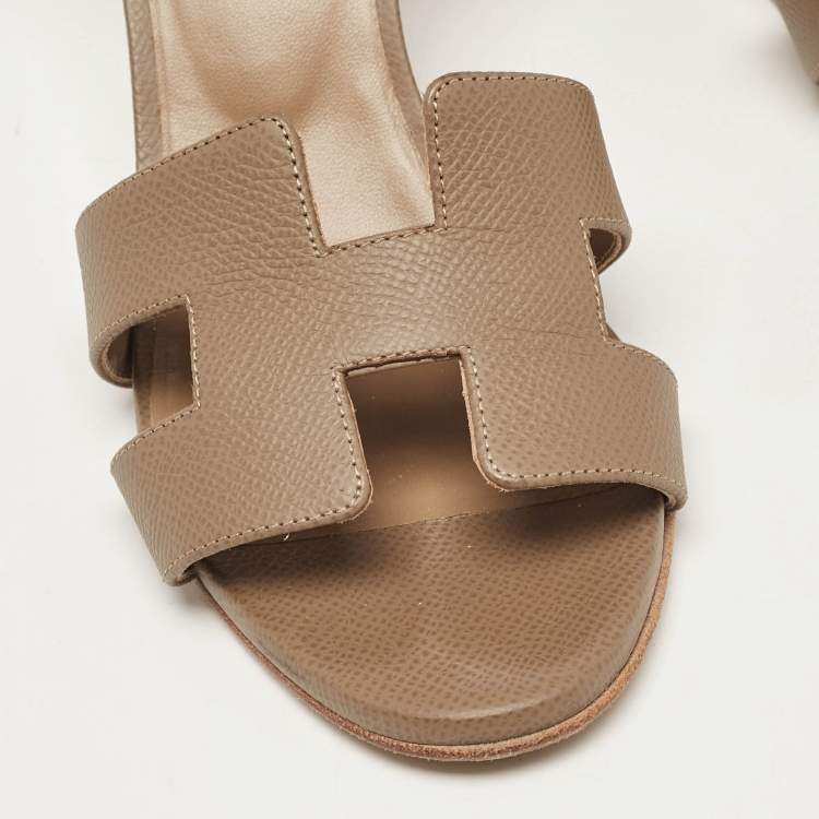 Pre Owned Hermes Brown Leather Legend Wedge Sandals Size 37