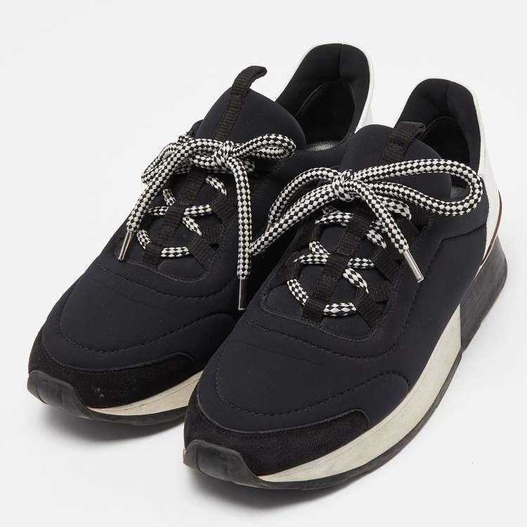 Pre Owned Hermes Black Fabric and Suede Miles Low Top Sneakers Size 39