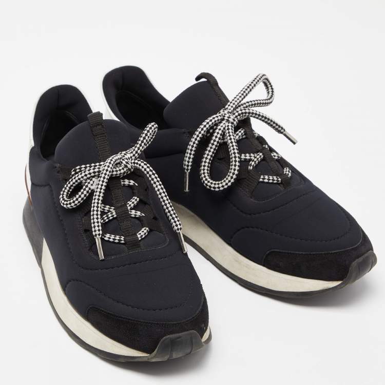 Pre Owned Hermes Black Fabric and Suede Miles Low Top Sneakers Size 39