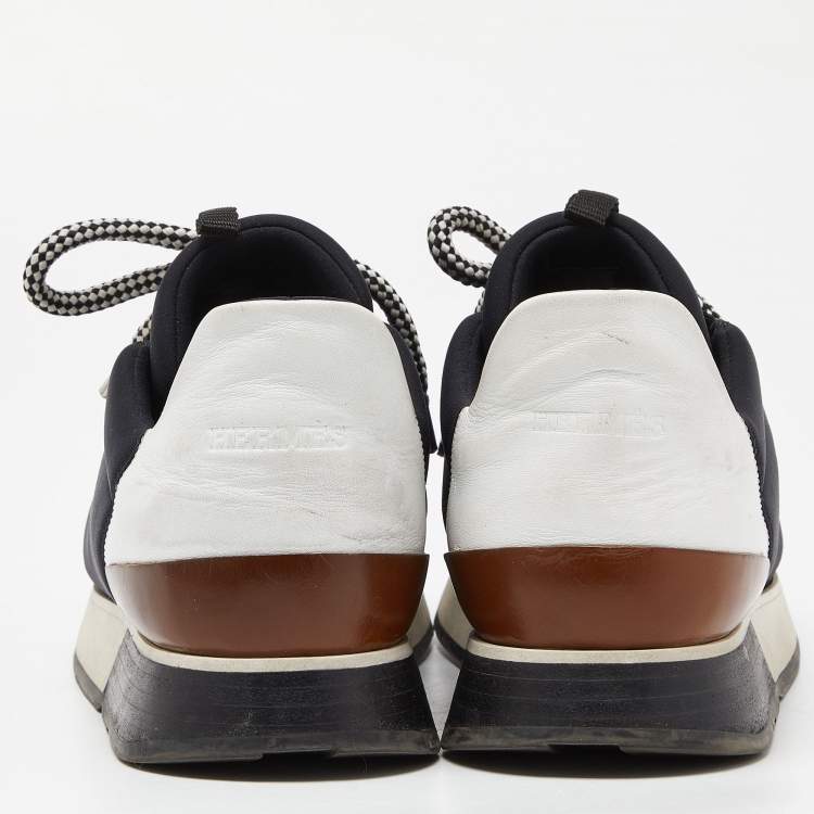 Pre Owned Hermes Black Fabric and Suede Miles Low Top Sneakers Size 39