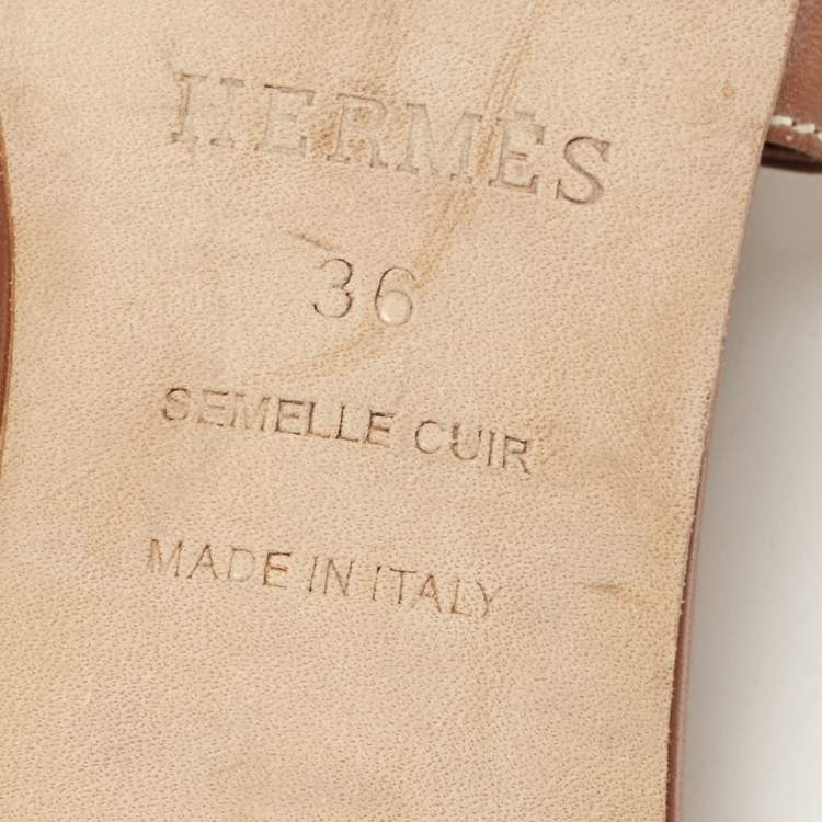 Pre Owned Hermes Brown Leather Oasis Slides Size 36 