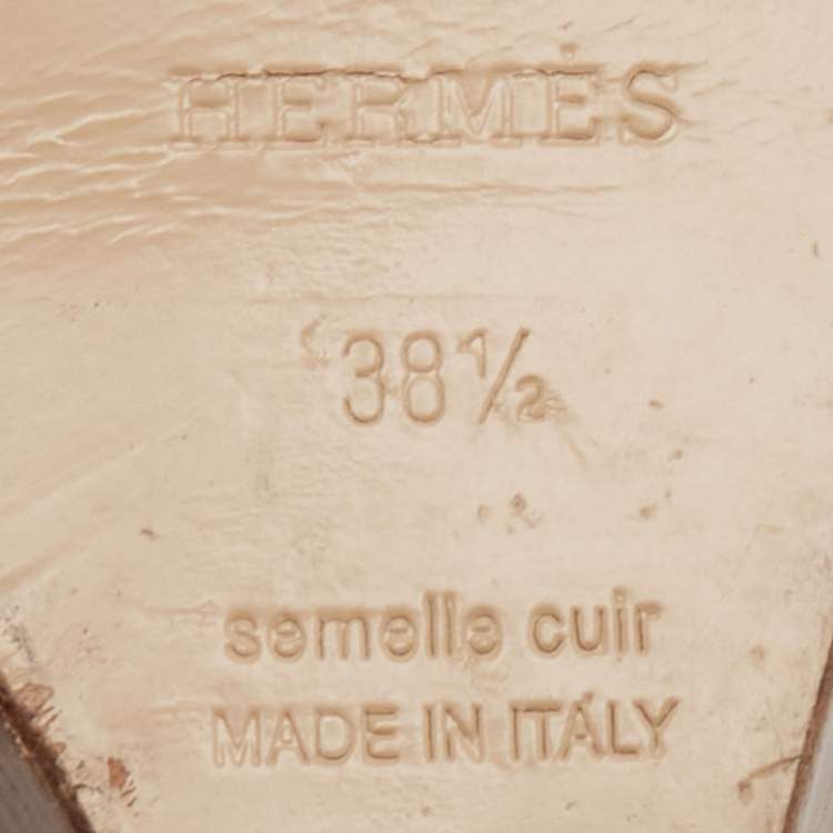 Pre Owned Hermes Brown Leather Legend Wedge Ankle Strap Sandals Size 38.5