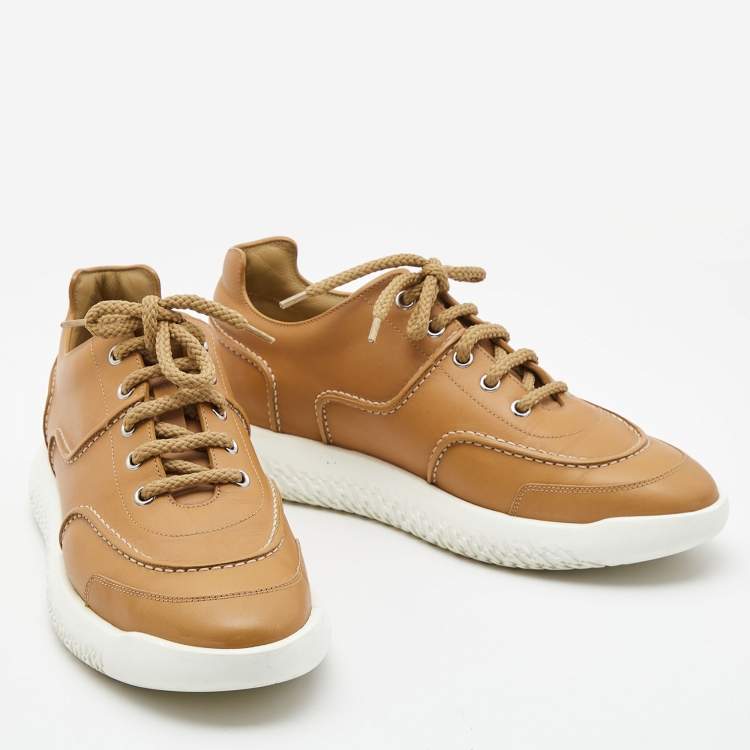 Pre Owned Hermes Tan Leather Low Top Sneakers Size 40