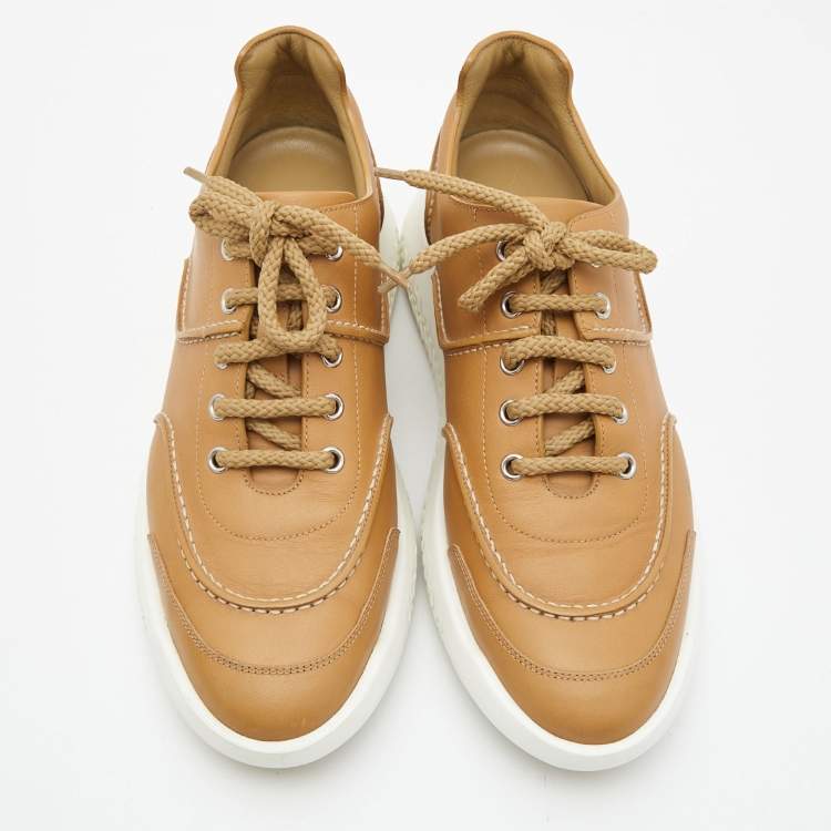 Pre Owned Hermes Tan Leather Low Top Sneakers Size 40