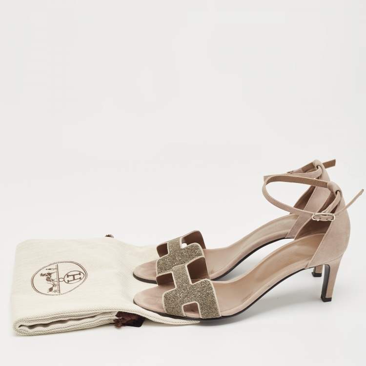 Pre Owned Hermes Two Tone Crystal Powder and Suede Premiere Sandals Size 40