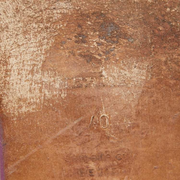 Pre Owned Hermes Burgundy Leather Oran Slide Flats Size 40 