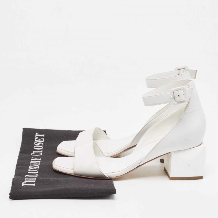 Pre Owned Hermes White Leather Ankle Strap Sandals Size 36.5