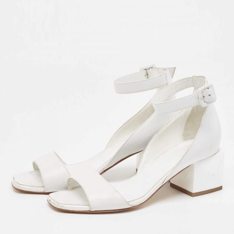 Pre Owned Hermes White Leather Ankle Strap Sandals Size 36.5