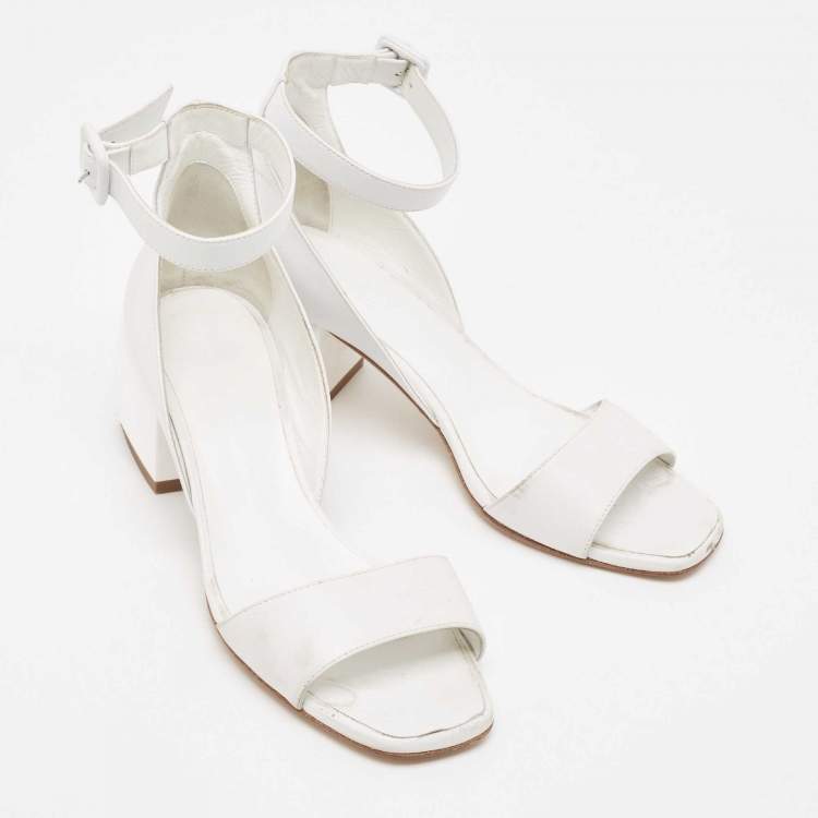 Pre Owned Hermes White Leather Ankle Strap Sandals Size 36.5