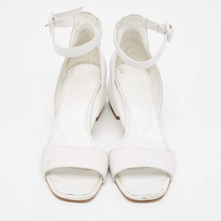 Pre Owned Hermes White Leather Ankle Strap Sandals Size 36.5