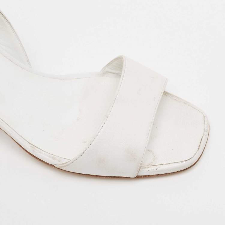 Pre Owned Hermes White Leather Ankle Strap Sandals Size 36.5