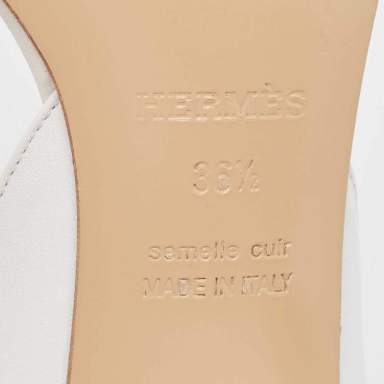 Pre Owned Hermes White Leather Ankle Strap Sandals Size 36.5