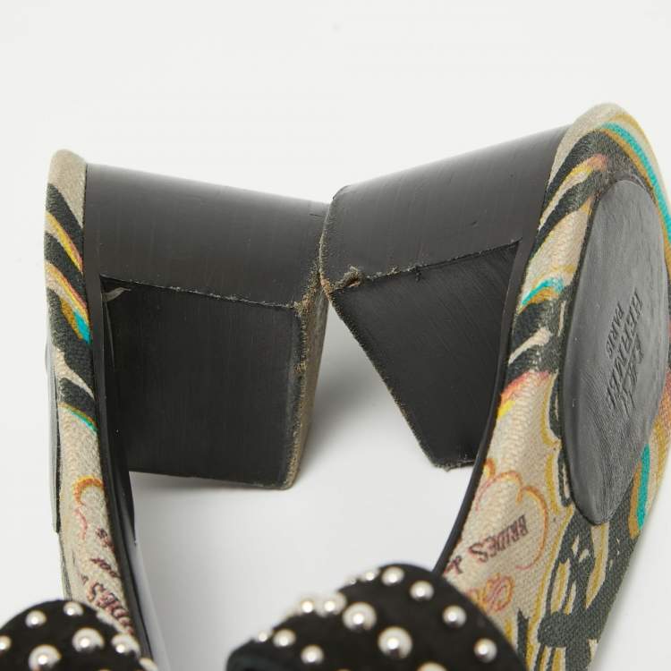 Pre Owned Hermes Black Suede Studded Oasis Slide Sandals Size 40