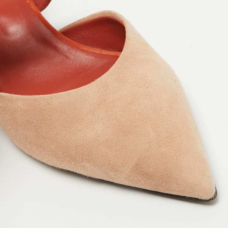 Pre Owned Hermes Beige/Orange Suede Blink Mules Size 39