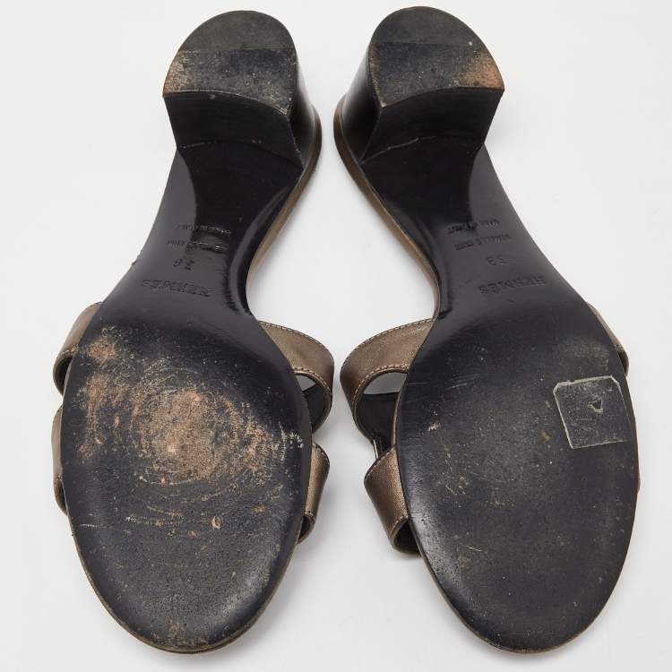 مملوكة مسبقًا Hermes Metallic Leather Oasis Slide Sandals Size 38
