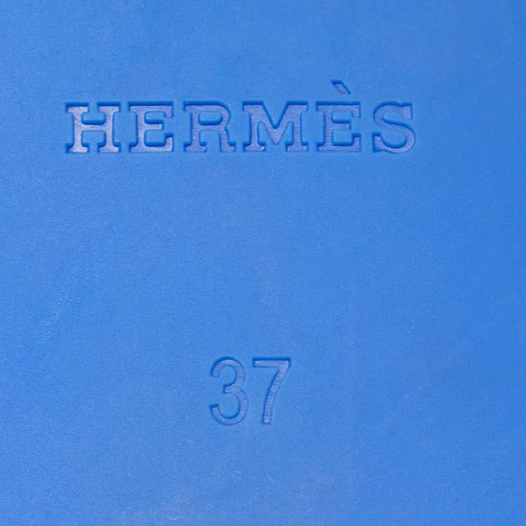 Pre Owned Hermes Blue Rubber Egerie Thong Flat Slides Size 37