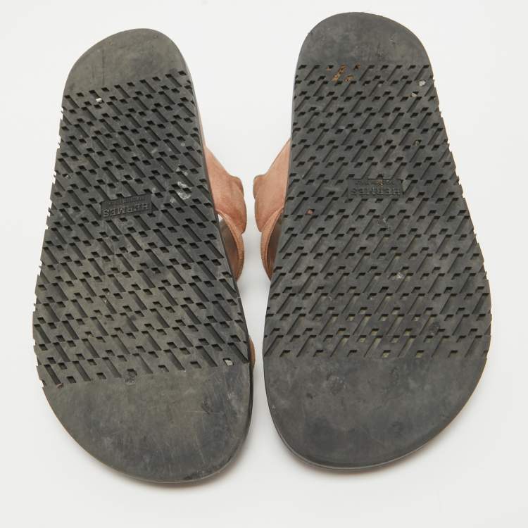 Pre Owned Hermes Brown Suede Extra Slides Size 37