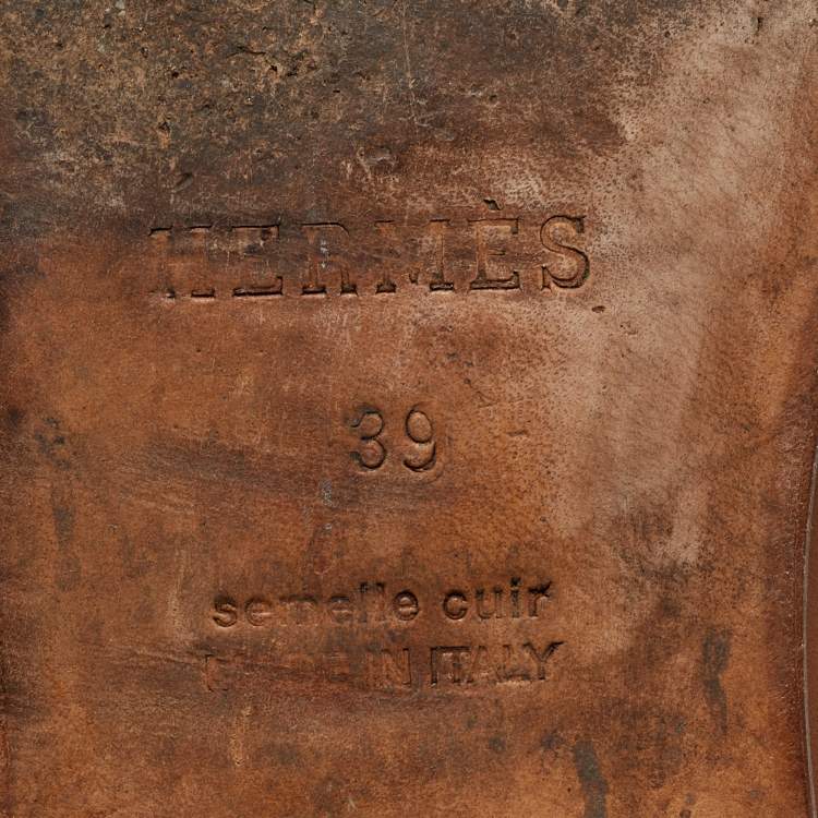 Pre Owned Hermes Brown Leather H Jumping Knee Length Boots Size 39