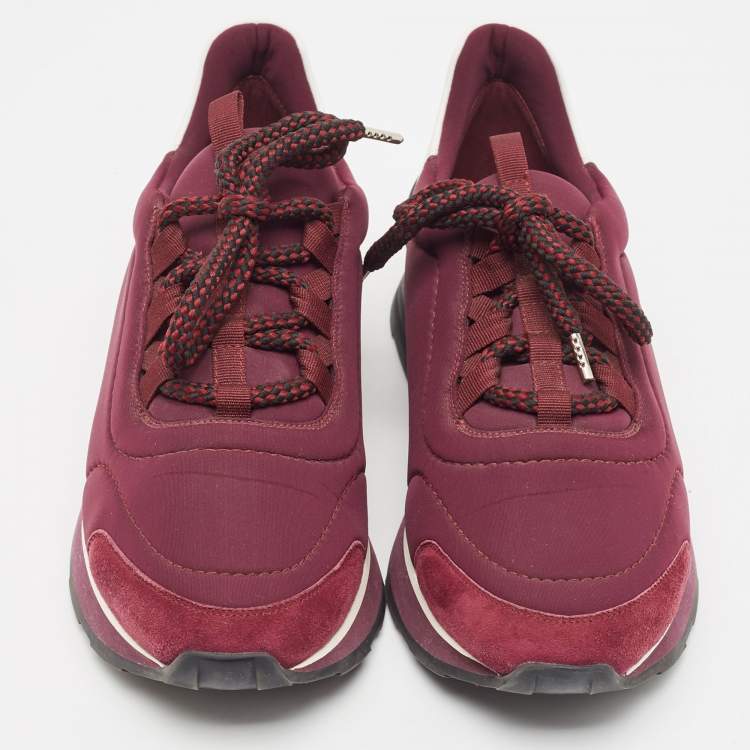 Pre Owned Hermes  Purple/White Leather Nylon and Leather Miles Sneakers Size 38