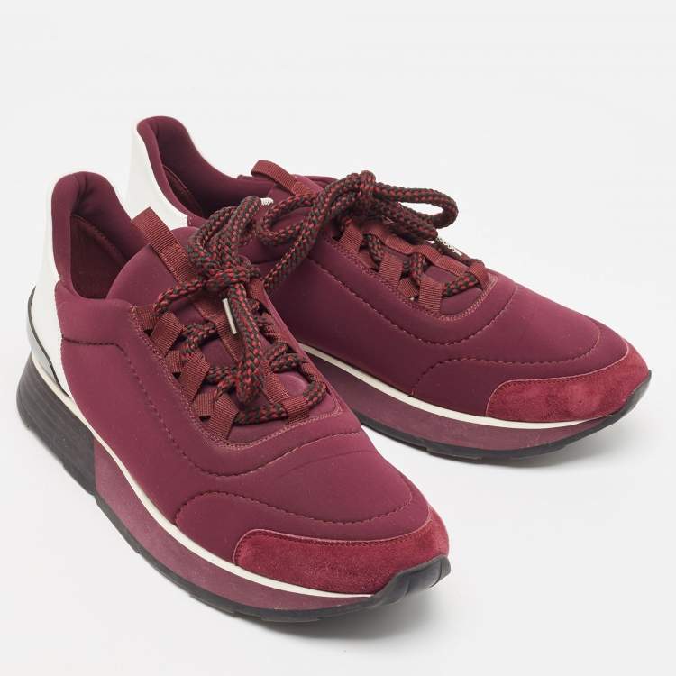 Pre Owned Hermes  Purple/White Leather Nylon and Leather Miles Sneakers Size 38