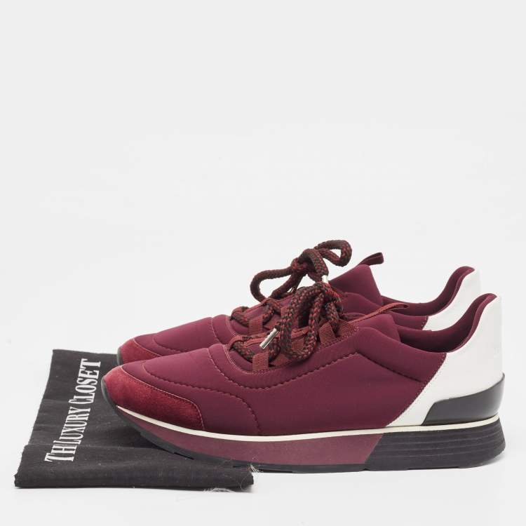 Pre Owned Hermes  Purple/White Leather Nylon and Leather Miles Sneakers Size 38