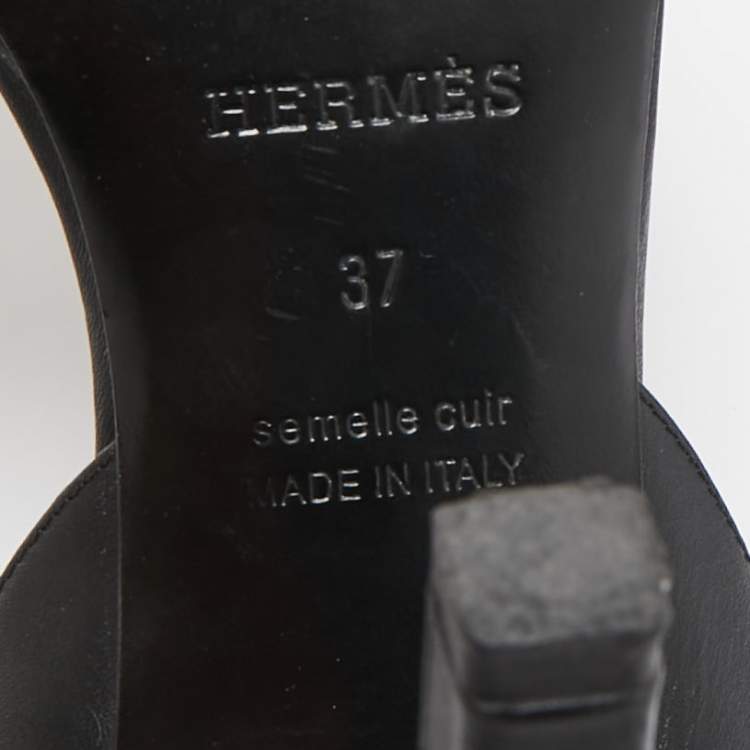 Pre Owned Hermes Black Leather Holy Slingback Sandals Size 37