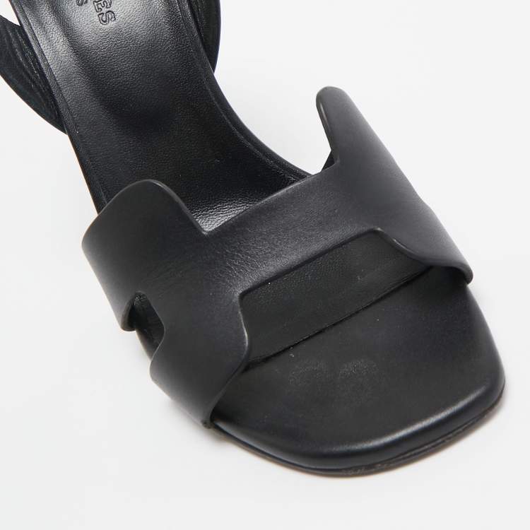 Pre Owned Hermes Black Leather Holy Slingback Sandals Size 37