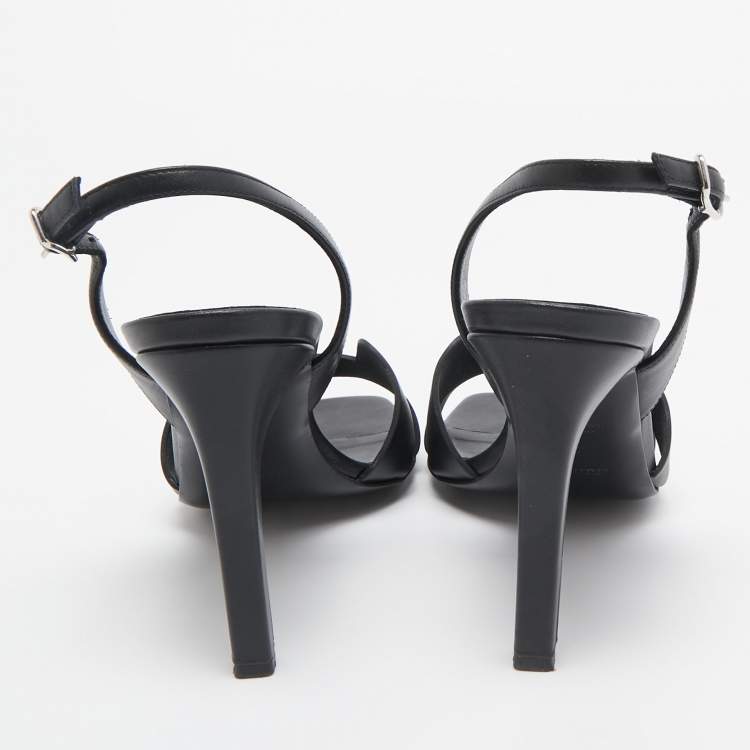 Pre Owned Hermes Black Leather Holy Slingback Sandals Size 37