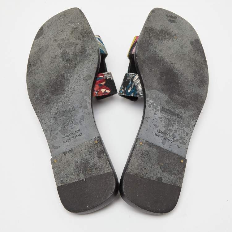 Pre Owned Hermès Multicolor Print Canvas Oran Flat Slides Size 37.5