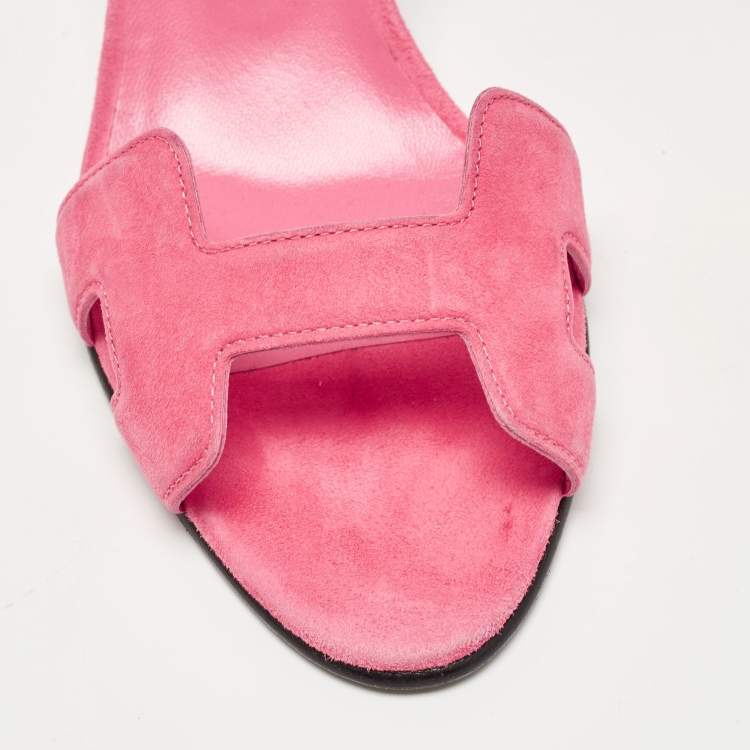 Pre Owned Hermes Pink Suede Premiere Sandals Size 35.5