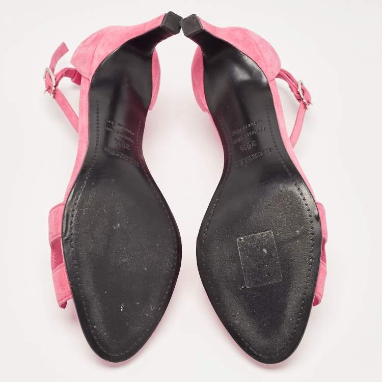 Pre Owned Hermes Pink Suede Premiere Sandals Size 35.5