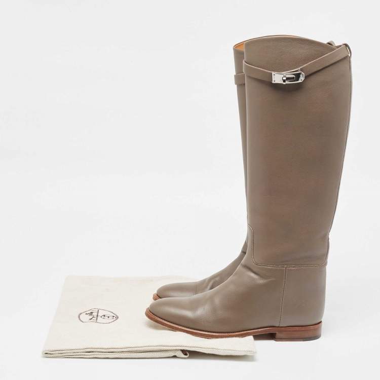 Pre Owned Hermes Grey Leather Jumping Boots Size 39