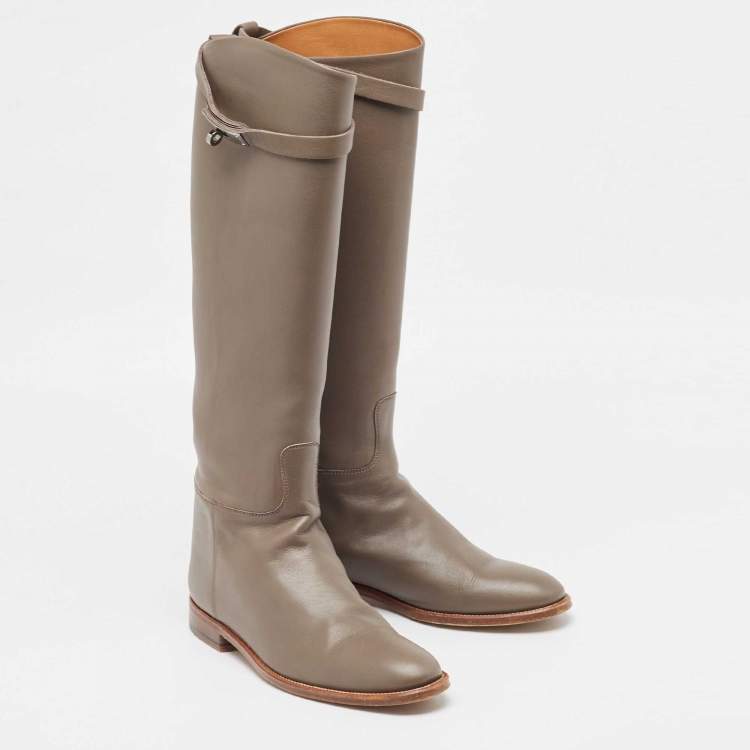 Pre Owned Hermes Grey Leather Jumping Boots Size 39