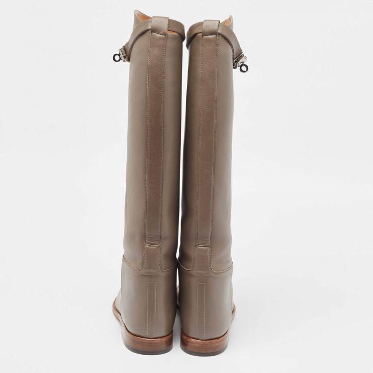 Pre Owned Hermes Grey Leather Jumping Boots Size 39