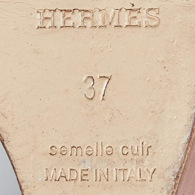 Pre Owned Hermes Brown Leather Legend Wedge Sandals Size 37