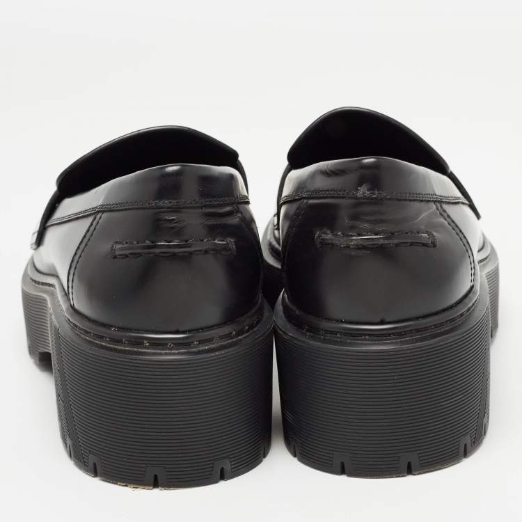 مملوكة مسبقًا Hermes Black Leather Hitch H Logo Loafers Size 37