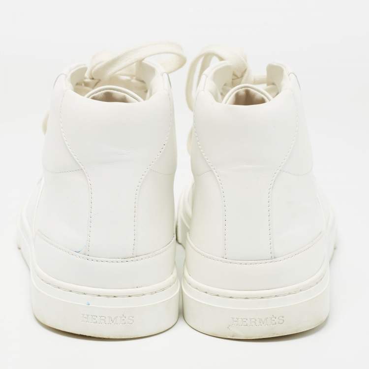 Pre Owned Hermes White Leather Daydream High Top Sneakers Size 39