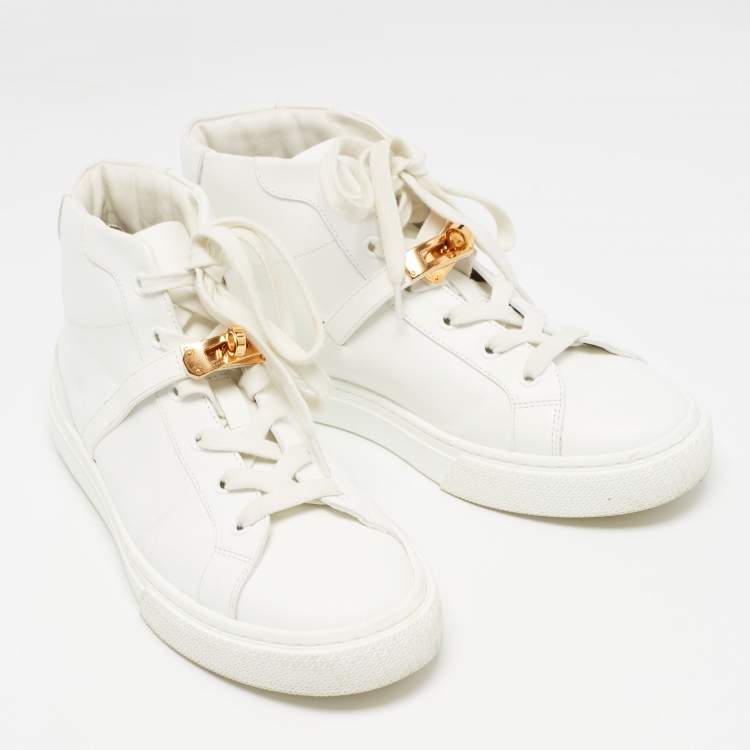 Pre Owned Hermes White Leather Daydream High Top Sneakers Size 39
