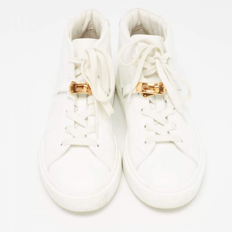 Pre Owned Hermes White Leather Daydream High Top Sneakers Size 39